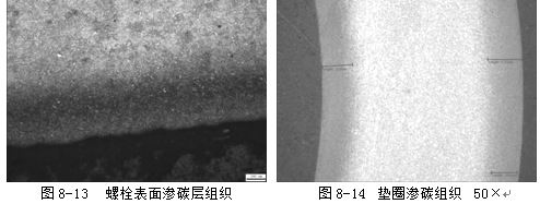 墊圈因硬度低進行滲碳處理，滲碳處理后的滲碳組織見圖